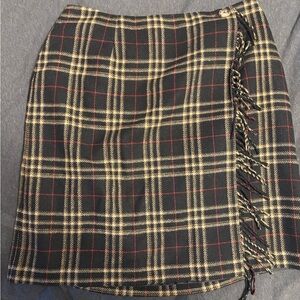 Vintage wool Plaid Fringe Women's Skirt- size L